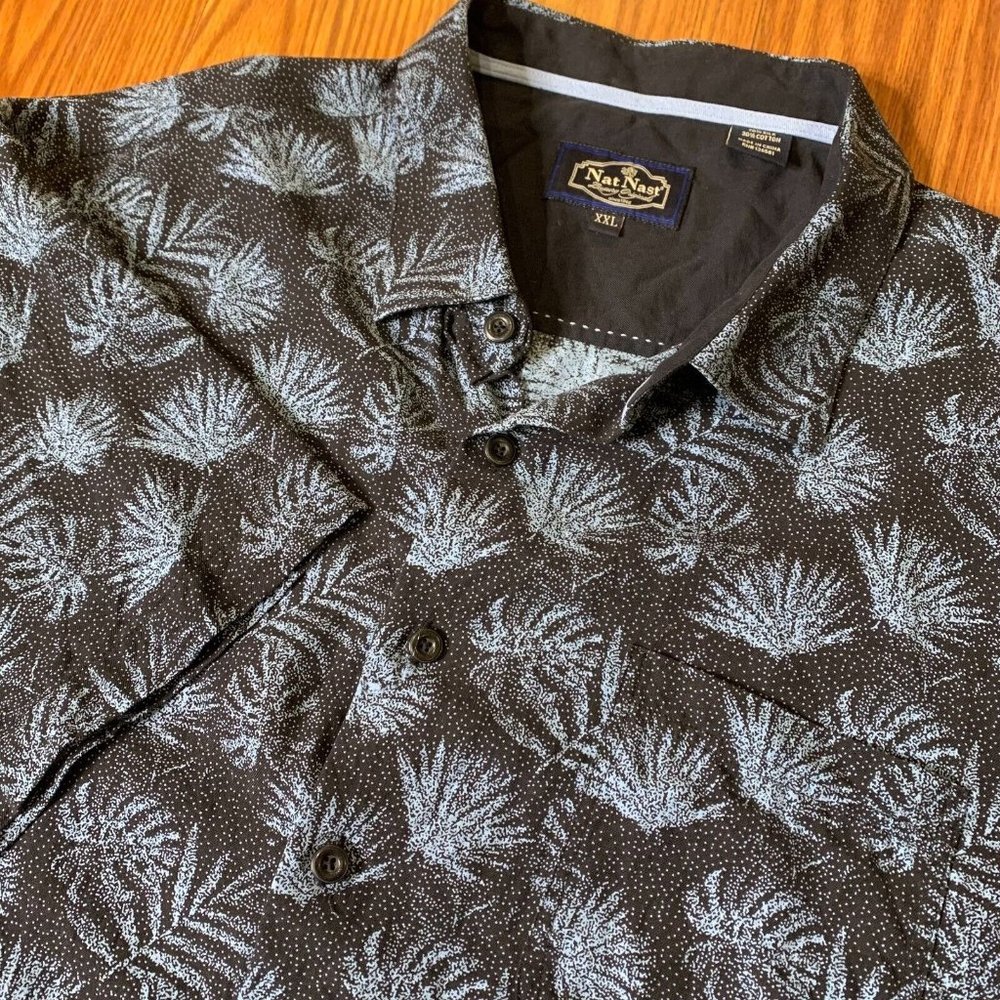 Nat Nast Mens‎ XXL Silk Blend Palm Tree Leaf Pattern Hawaiian Shirt